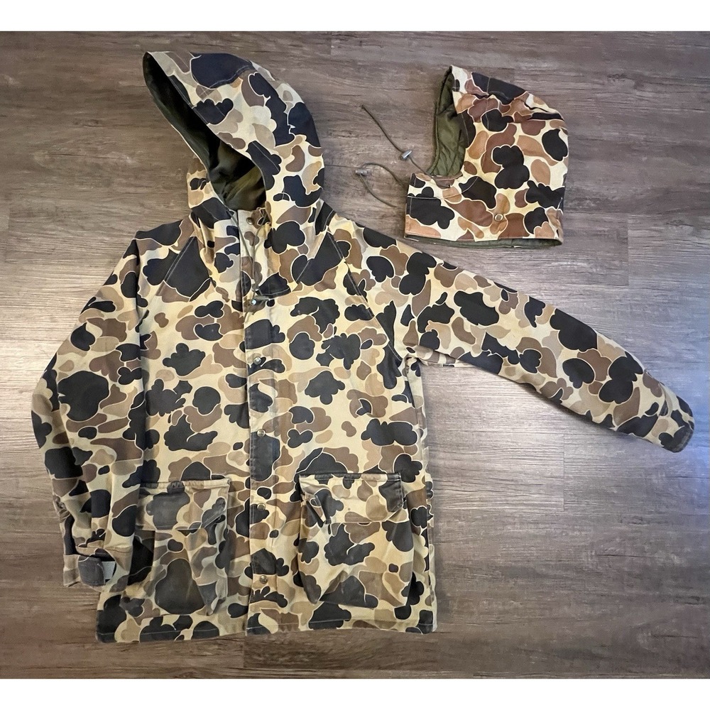Vintage Columbia Duck Camo Hunting Jacket‎ Mens Large Waterproof w/Hood USA G13